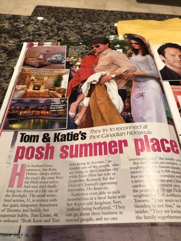 Plymbridge was Tom Cruise and Katie Holmes’ Canadian hideaway while she filmed the Kennedy’s.  Article In the In Touch Magazine